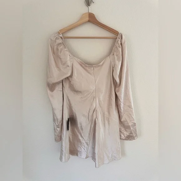 Lulus Sensational Fate Champagne Satin Cowl Neck Mini Dress - Picture 9 of 9